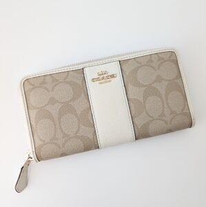 Coach Signature Tan and White Wallet